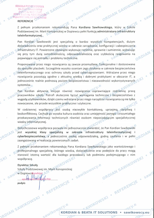 Referencje - Szkoła Podstawowa im. Marii Konopnickiej w Dopiewcu